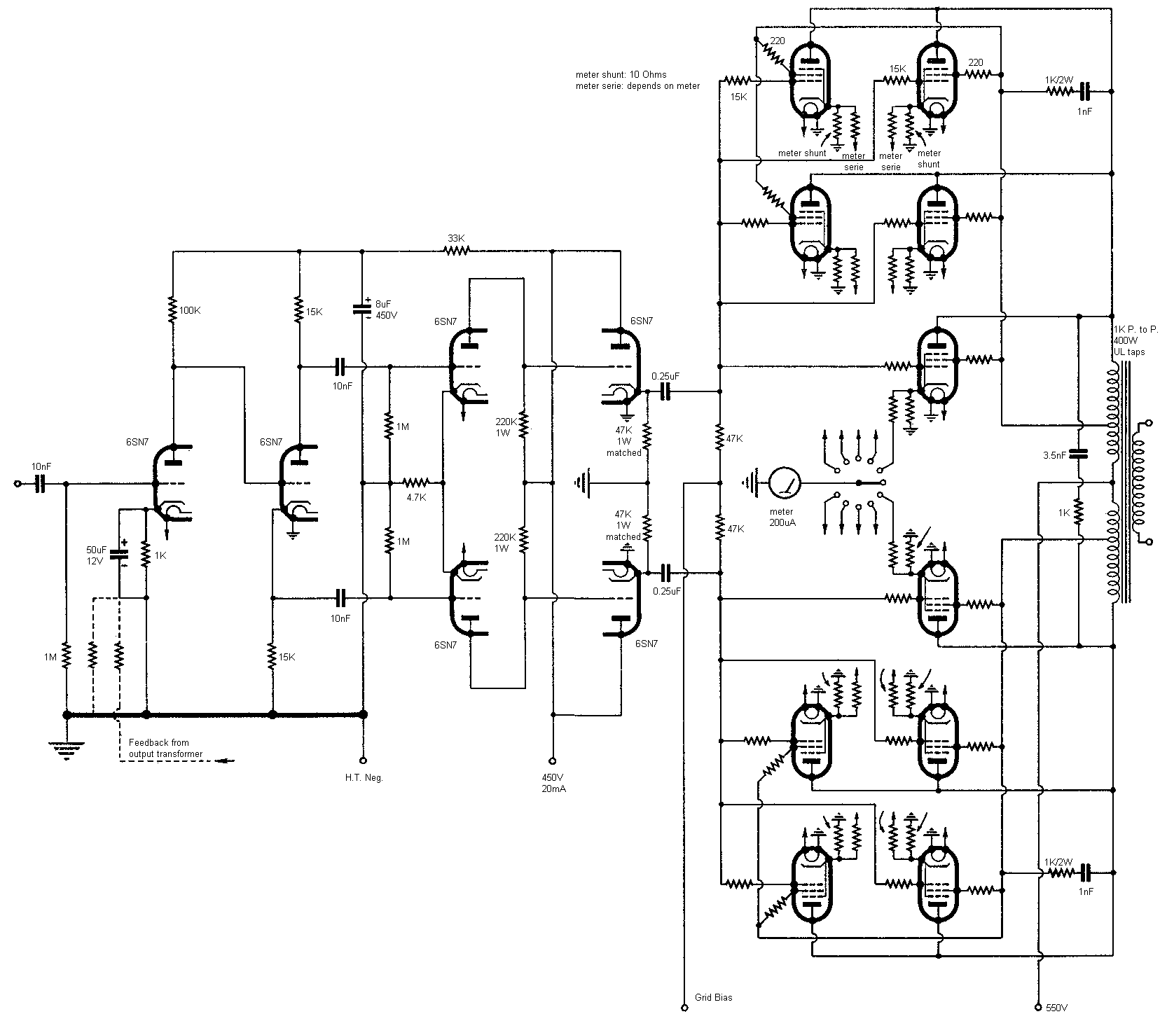 KT88 Schematic by GEC Ltd in December 1957. Power 400W.